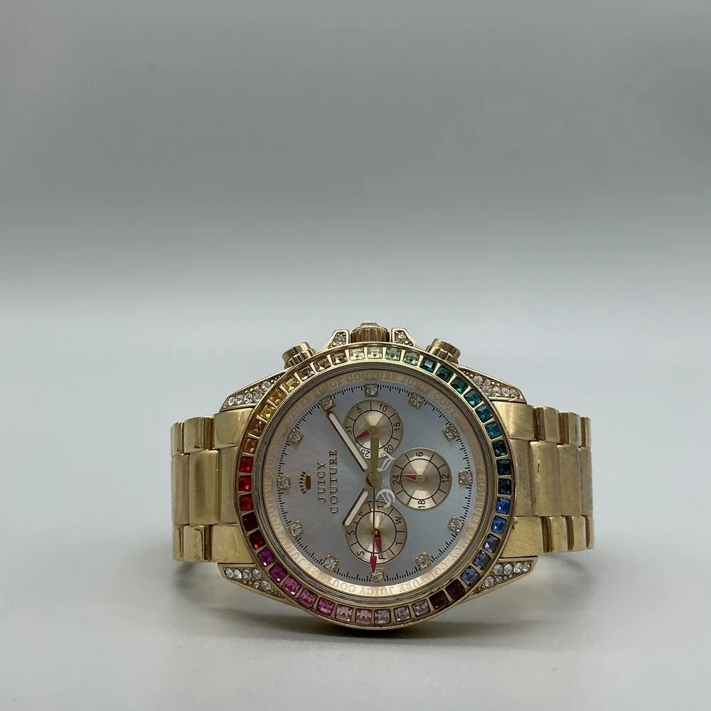 Juicy Couture Stella Womens Watch 40mm Gold Tone Rainbow Crystal New Battery 7